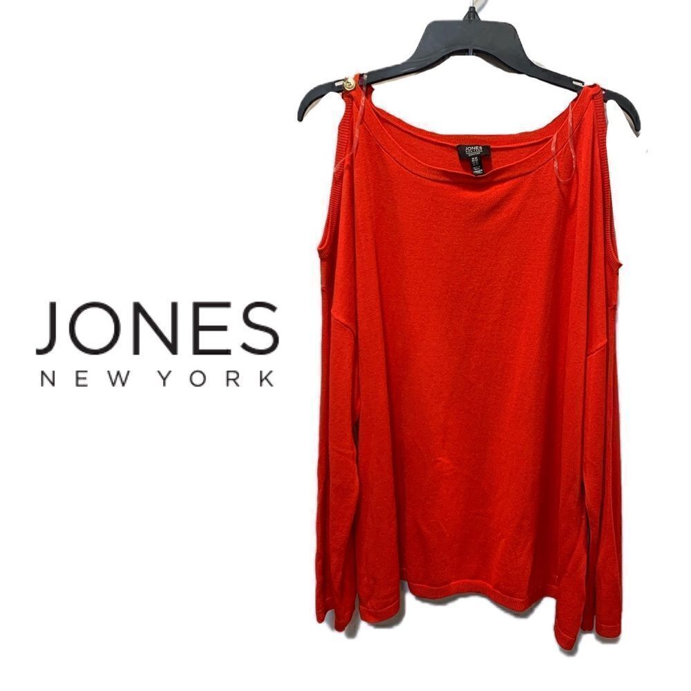 NWT Jones New York Red Long sleeve peep shoulder with gold bottom detai… - Picture 3 of 13